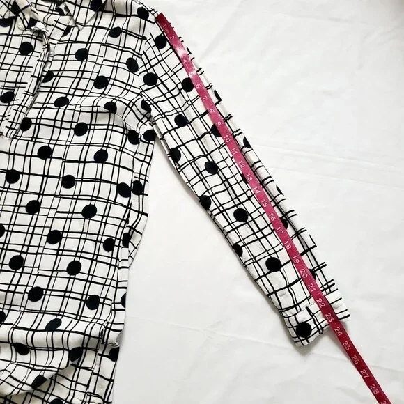 Cynthia Steffe Women's Navy Blue Polka Dot Plaid White Shirt Shift Dress Size 2 - Picture 13 of 14